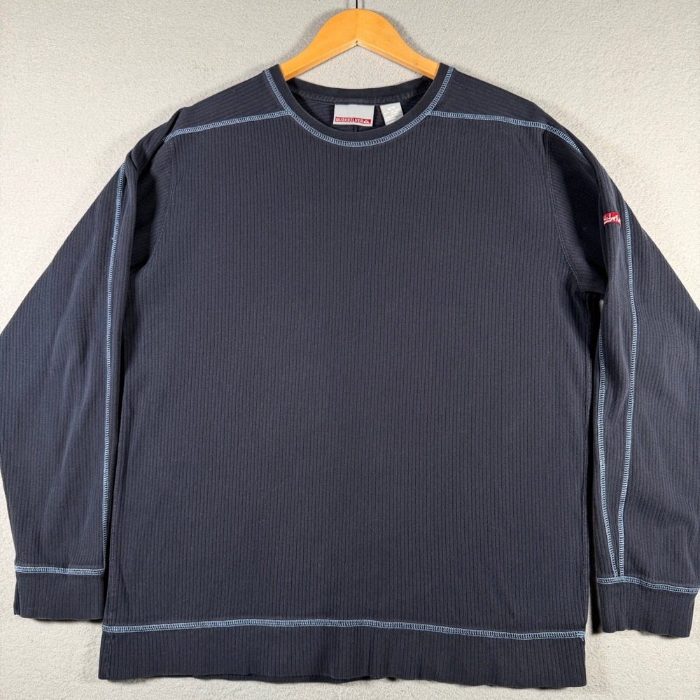 Quiksilver Mens Navy Blue Ribbed Thermal Long Sleeve Shirt Contrast Stitch M Y2K